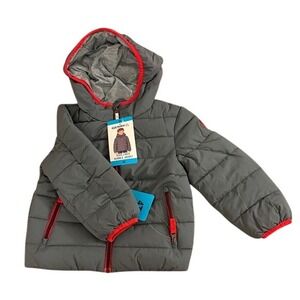 Gerry Kids Lined Bubble Jacket 4T‎ Grey Red Hooded Puffer Winter Coat